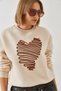 Women's Beige Heart Embroidered Sweatshirt 60601030 - 5