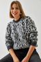Women's Gray Leopard Patterned Shawl Knitwear Sweater 4597 60351279 - 5