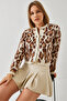 Women's Ecru Camel Leopard Patterned Buttoned Knitwear Cardigan 8007 60351278 - 5