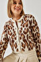 Women's Ecru Camel Leopard Patterned Buttoned Knitwear Cardigan 8007 60351278 - 2