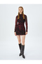 Draped Stand Collar Long Sleeve Slim Fit Mini Tulle Dress - 2