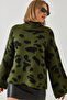 Women's Khaki Half Turtleneck Patterned Knitwear Sweater 241188 60261035 - 6