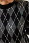 Women's Black Anthracite Crew Neck Diamond Patterned Sweater 241192 60261036 - 2
