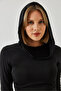 Women's Black Hooded Candy Fabric Crop Blouse 60351281 - 5