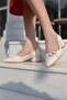 Beige Women's Shoes - Double Buckle, Low Heel - 3