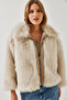 Women's Beige Zipper Leather Detailed Lined Fur Coat 5204 60261050 - 5