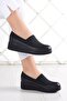 Rebecca Black Genuine Cowhide Leather Front Face Stretch Wedge Heeled Shoes 4 Cm.