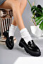 Class Model Black Patent Leather Tasseled Women's Loafer Shoes - 3