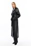Long Leather Trench Coat with Double Pockets - 7