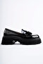 Class Model Black Patent Leather Tasseled Women's Loafer Shoes - 4