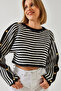 Women's Black Ecru Bat Sleeve Knitwear Sweater 20246280