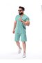 Green - White Color Linen Plaid Men's Shorts - Shirt Bottom Top Set - 3