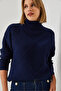 Women's Navy Blue Turtleneck Knitwear Sweater 20246916 - 6