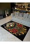 Yilmaz Collection Black Yellow Bear Patterned Red Rose Detailed Woven Base Modern Decorative Carpet 38