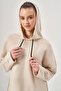 Hooded Garnished Beige Sweatshirt - 4