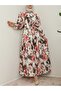 Batik printed belted fragmented linen dress - salmon - 4