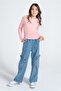 Girls' Texture Print Long Sleeve Blouse – Cream and Pink Color - 3
