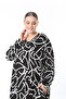 WOMEN'S BLACK AND WHITE PATTERNED LARGE SIZE DRESS - 5