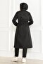 Women's Sheepskin Bonded Fabric Zippered Black Winter Coat - 2