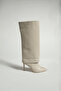 Belle Cream Women's Heeled Boots - Folded Look Detailed