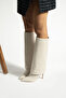 Belle Cream Women's Heeled Boots - Folded Look Detailed - 3
