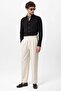 Ecru High Waist Buckle Detailed Comfortable Fit Men's Pants - 3