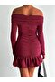 Madonna Collar Skirt Bottom Side Balloon Sides Back Drawstring Detail Long Sleeve Silvery Fabric Stretchy Mini Dress - 5