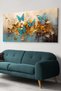 Blue Butterflies Gold Background Detailed One Piece Canvas - Canvas Painting