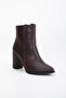 Women's Pointed Toe Heeled Brown Boots - 4