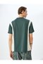 V-Neck Short Sleeve Color-Blocking Slogan Printed Oversize Sports T-Shirt - 4