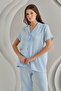Muslin Fabric, 100% Cotton, Short Sleeve, Buttoned Front, Shirt Collar, Women's Pajamas Set - 2