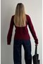 Women's Crew Neck Raised Burgundy Knitwear Cardigan - 6