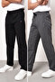 Black-anthracite Men's Zipper Pocket Embroidery Detailed Straight Leg Comfortable Cut 2-Piece Sweatpants Pack