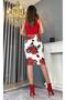 Red Crop Rose Pencil Skirt Set - 3