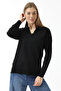 Women's Polo Neck Long Sleeve Seasonal Knitwear Blouse Black