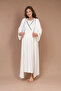 Women's Combed Cotton Pajama Set with Long Sleeves and Maternity Robe Ecru