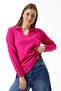 Women's Polo Neck Long Sleeve Knitwear Blouse Pink - 3