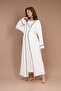 Women's Combed Cotton Pajama Set with Long Sleeves and Maternity Robe Ecru - 6