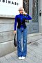 Cobalt Blue Vest Garnished Half Fisherman Women's Blouse - 2