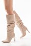 Infon Syt-2003 Beige Suede Bellows Thin Heeled Casual Boots