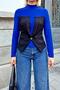 Cobalt Blue Vest Garnished Half Fisherman Women's Blouse - 4