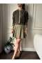 Women's Khaki Brown Crew Neck Gold Button Detail Patterned Knit Cardigan - 2