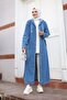 Women's Pocket Buttoned Hooded Denim Jeans Trench Coat - 4