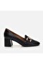Black Genuine Leather - Thick Heeled Women's Shoes