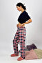 Women's Elastic Waist 100% Cotton Ribbon Patterned Pajama Bottoms Salmon Navy Blue - 5