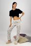 Women's Elastic Waist 100% Cotton Ribbon Patterned Pajama Bottom White - 3
