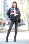Women's Leather Coat Black Zippered Double Pocket Ribbed Oversize Design - 5010