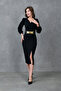 Crepe Fabric Slit Detailed Short Sleeve Double Breasted Collar Black Pencil Dress Belt 074 - 4