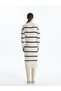 Beige Mock Neck Striped Women's Knitwear Dress - 4