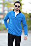 Men's Stand Collar Fleece Cobalt Blue Half Zipper Embroidery Detailed Regularfit - 6001 - 7